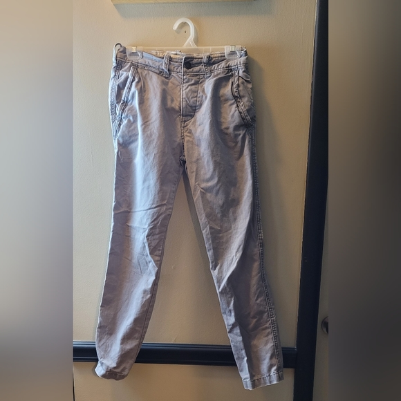 Abercrombie Fitch Button Fly Gray Chino Style Distressed 100% Cot Pants SZ 28X30 - Picture 1 of 12